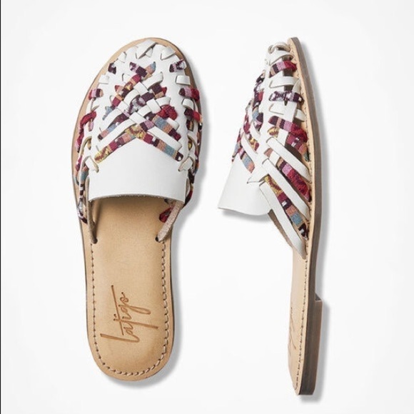Anthropologie Latigo HIBISCUS MIXED MATERIAL MULE white - Picture 1 of 8